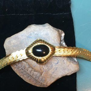 Vintage Bold Gold Snake Chain & Black Pendant